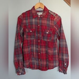 Element Plaid Women's Medium Shirt 1/2 Button Up Long Sleeve Shirt Casual